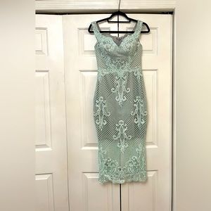 Sage green lace midi